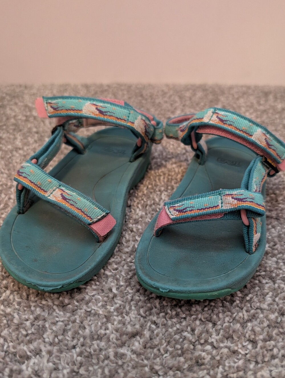 Girls TEVA Teal and Pink Outdoor Sandals - Adjustable Straps